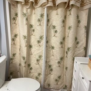 Tropical Palm Tree Shower Curtain with ties.